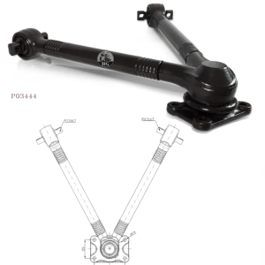 Barra reação V 662,4mm VOLVO FH12/FM12/FH13/FH16/FM9/FM10/FMX/VM TODOS 6X2/6X4  Cod. Fab.: P03444 Cod. Orig.: 20367004 Marca DELLA ROSA HG-061