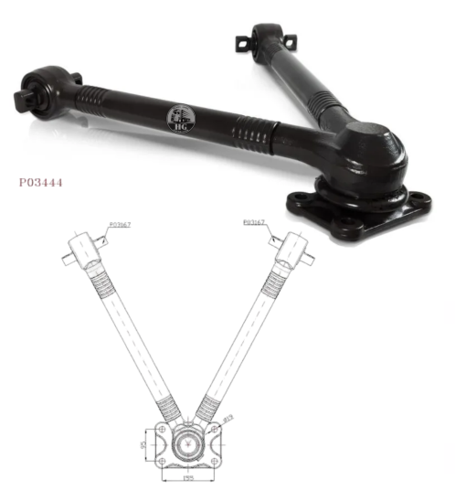 Barra reação V 662,4mm VOLVO FH12/FM12/FH13/FH16/FM9/FM10/FMX/VM TODOS 6X2/6X4 HG-061 Cod. Fab.: P03444 Cod. Orig.: 20367004 Marca DELLA ROSA