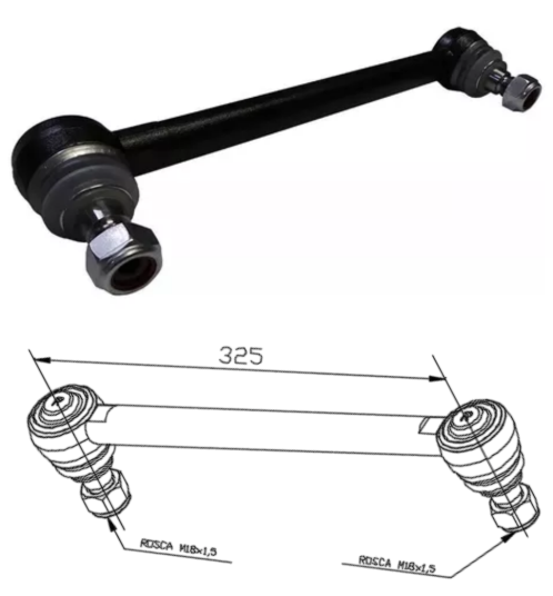 Tirante estabil diant 325mm Volvo - FH12/FM12/NH12 (4x2/6x2/6x4) HG-062 Cod. Fab.: P03214 Cod. Orig.: 1629668 Marca DELLA ROSA